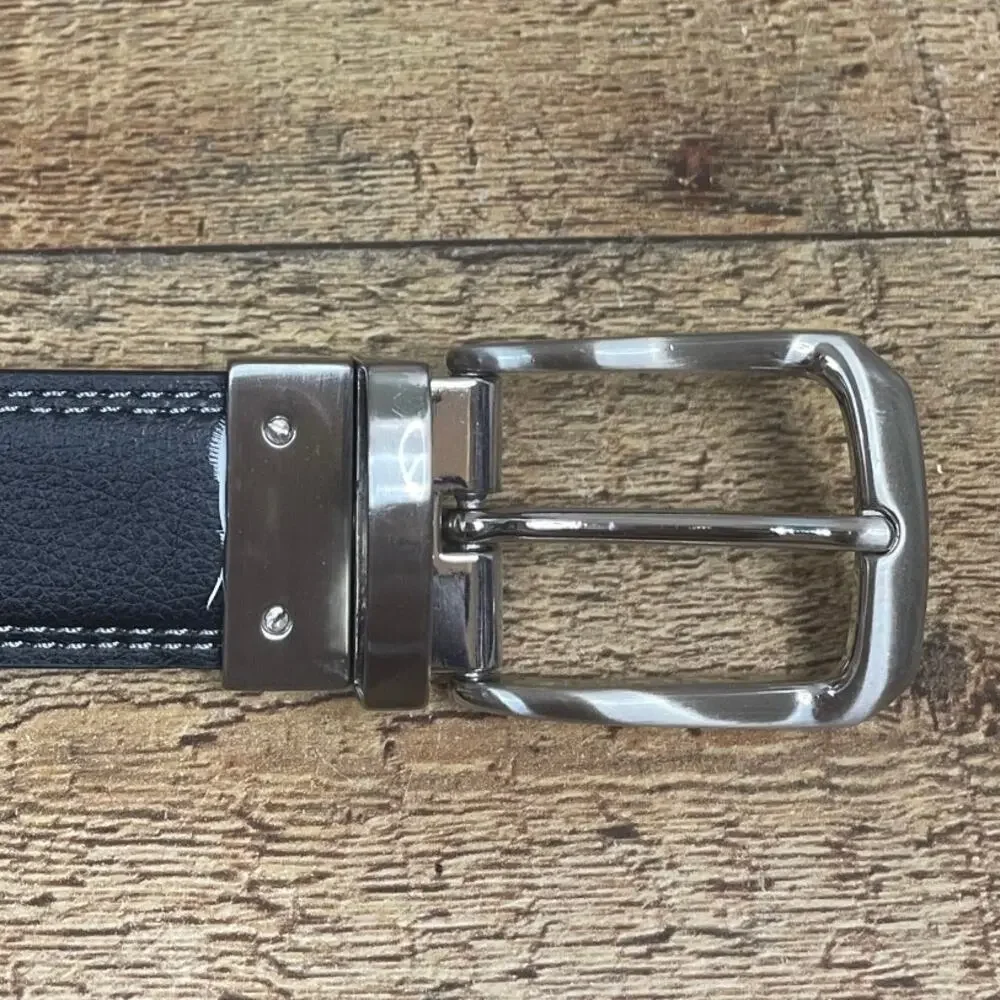 Nike Brown Black Reversible Leather Belt Silver Buckle Size 38